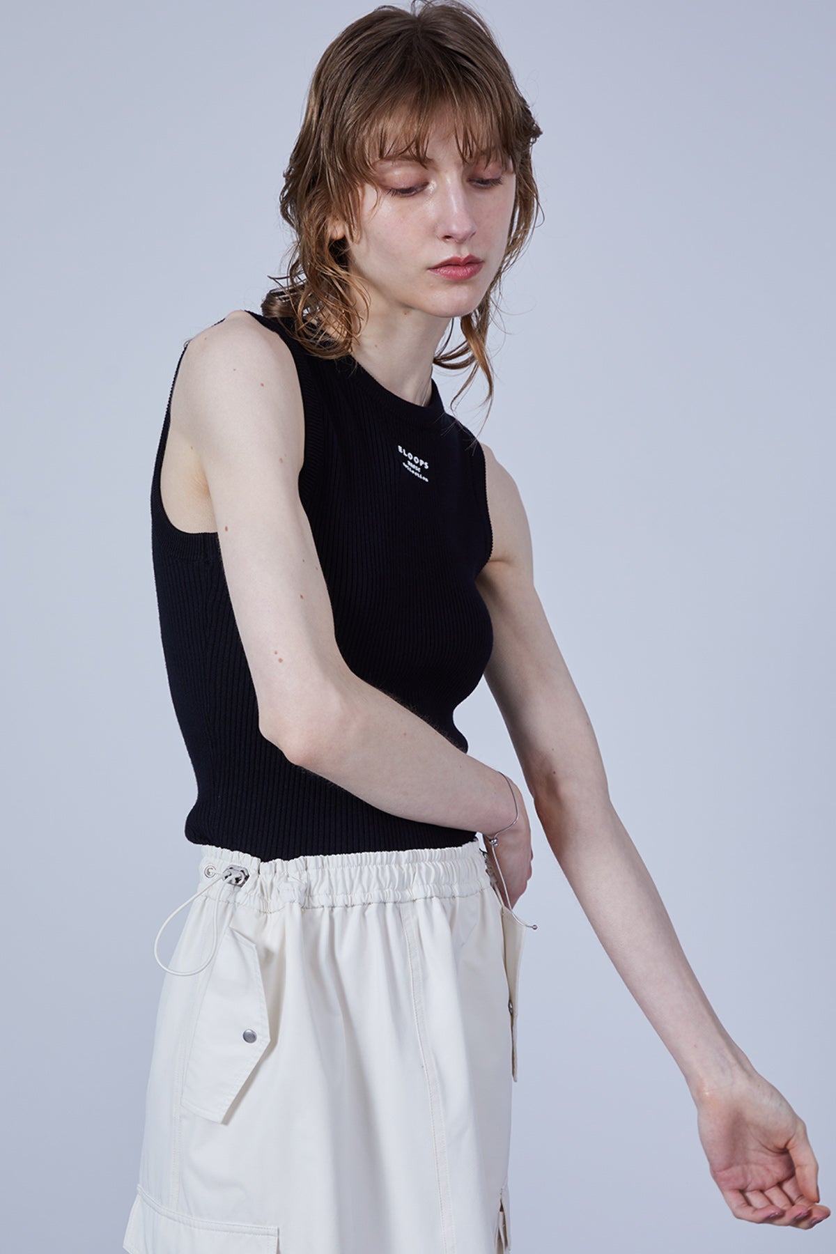 &lt;NEW COLOR&gt; American sleeve ribbed tank top with front logo/inner