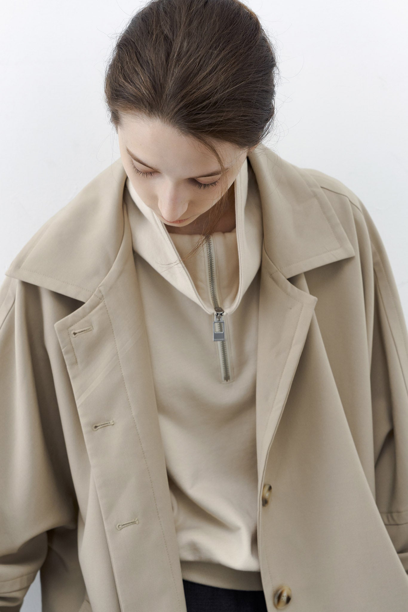 [tageechita] Cocoon sleeve stainless steel collar coat