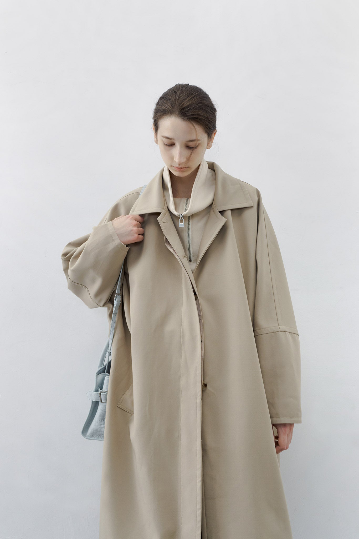 [tageechita] Cocoon sleeve stainless steel collar coat
