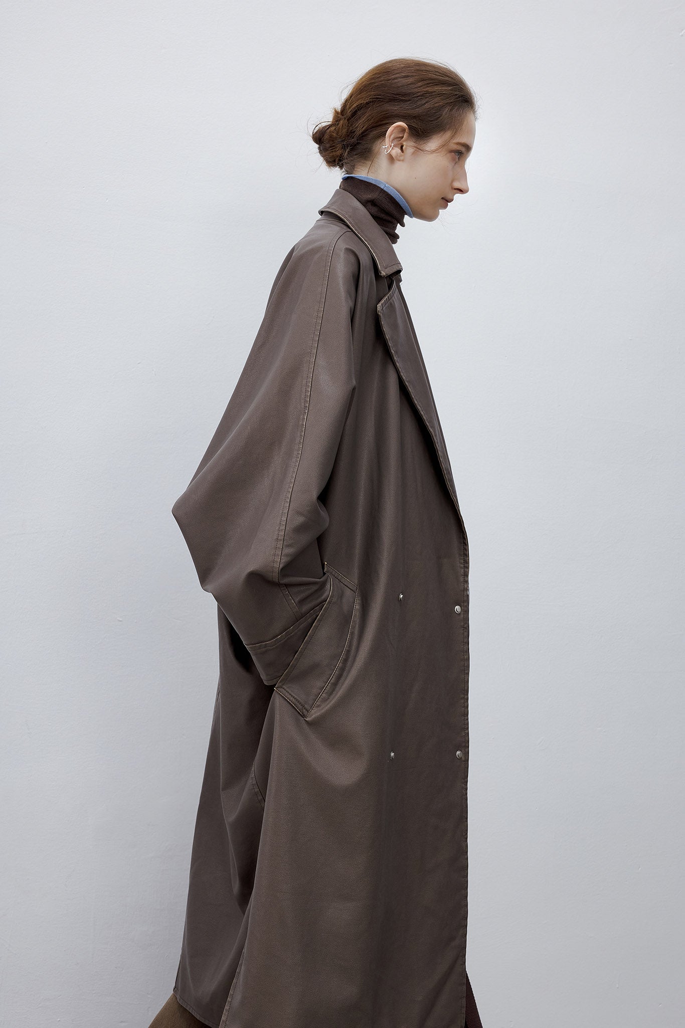 [tageechita] Over silhouette leather long coat
