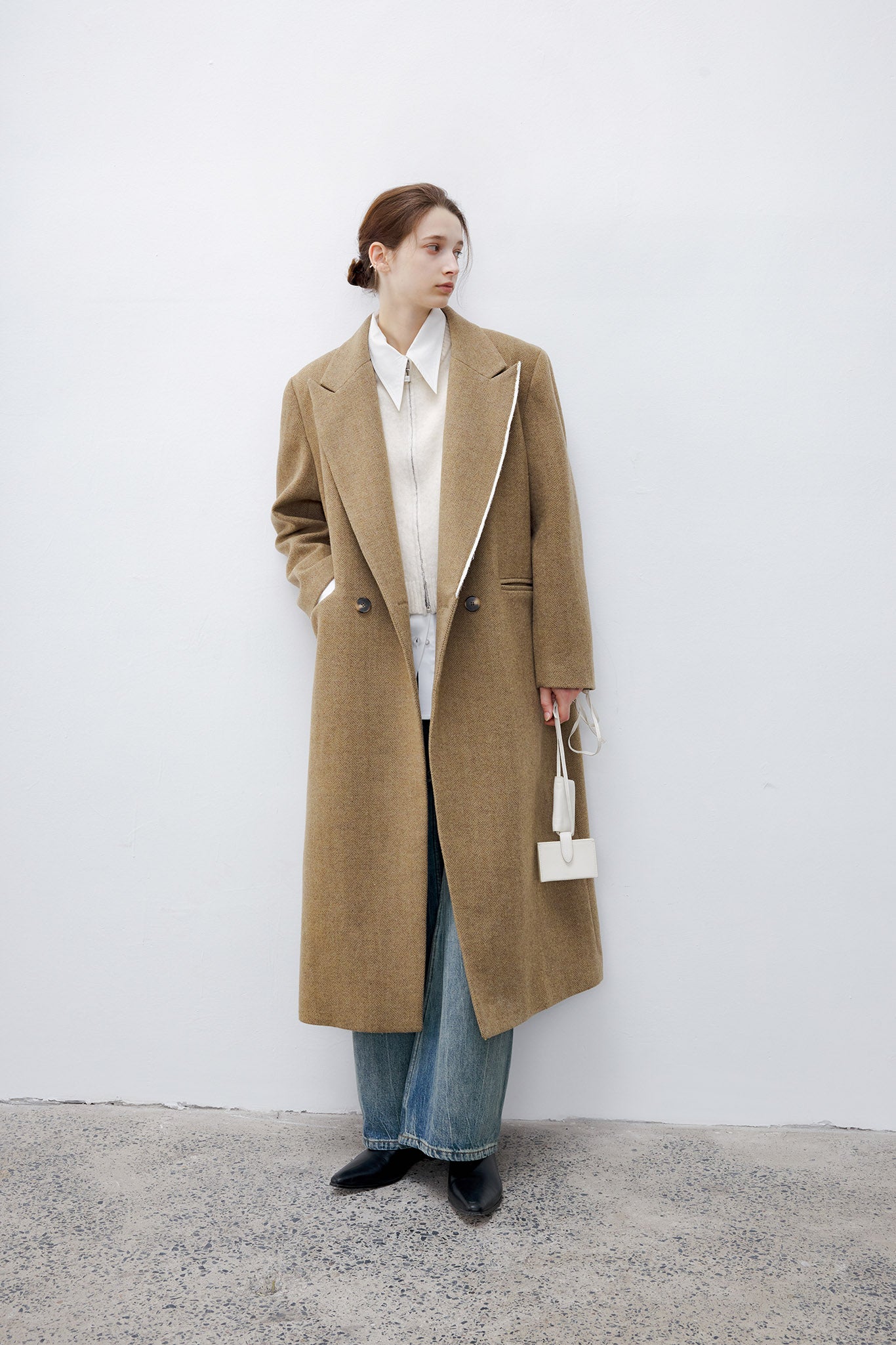 [tageechita] Asymmetric piping long coat