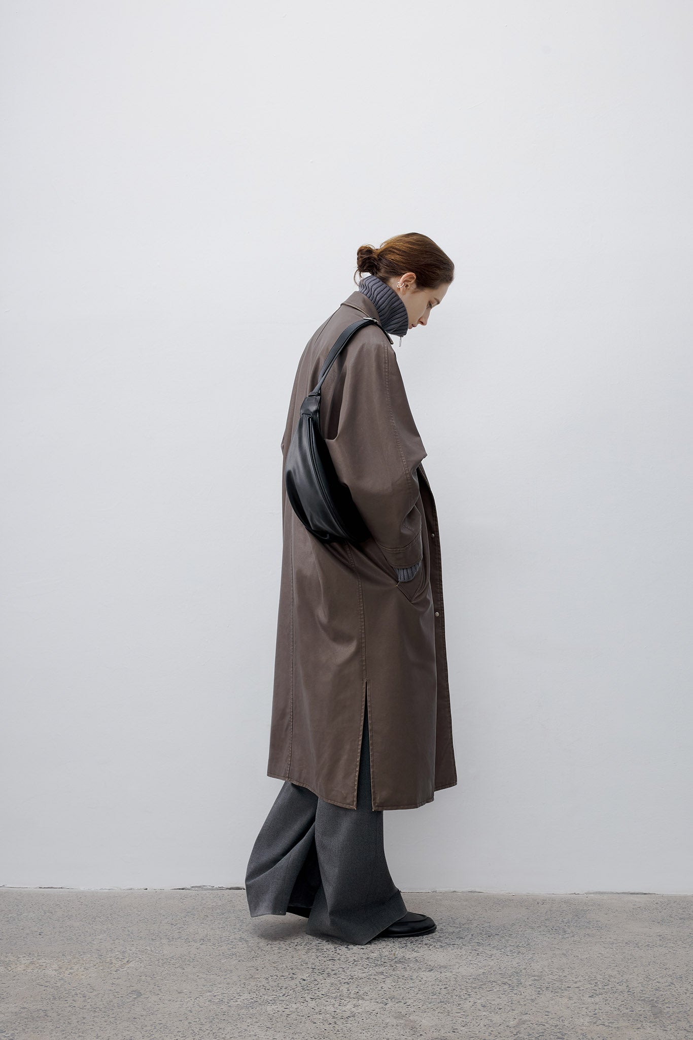[tageechita] Over silhouette leather long coat
