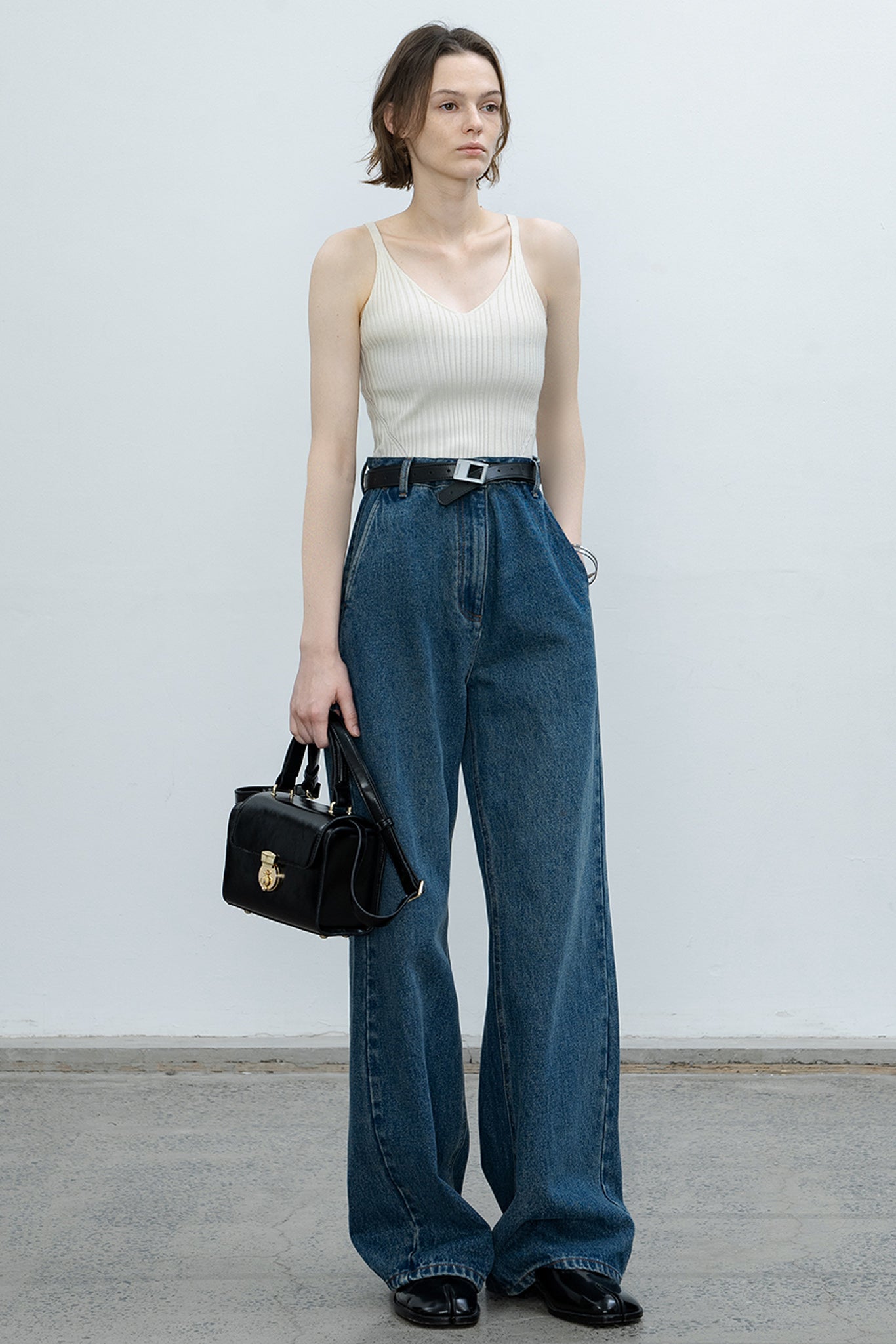 narrow wide straight denim pants