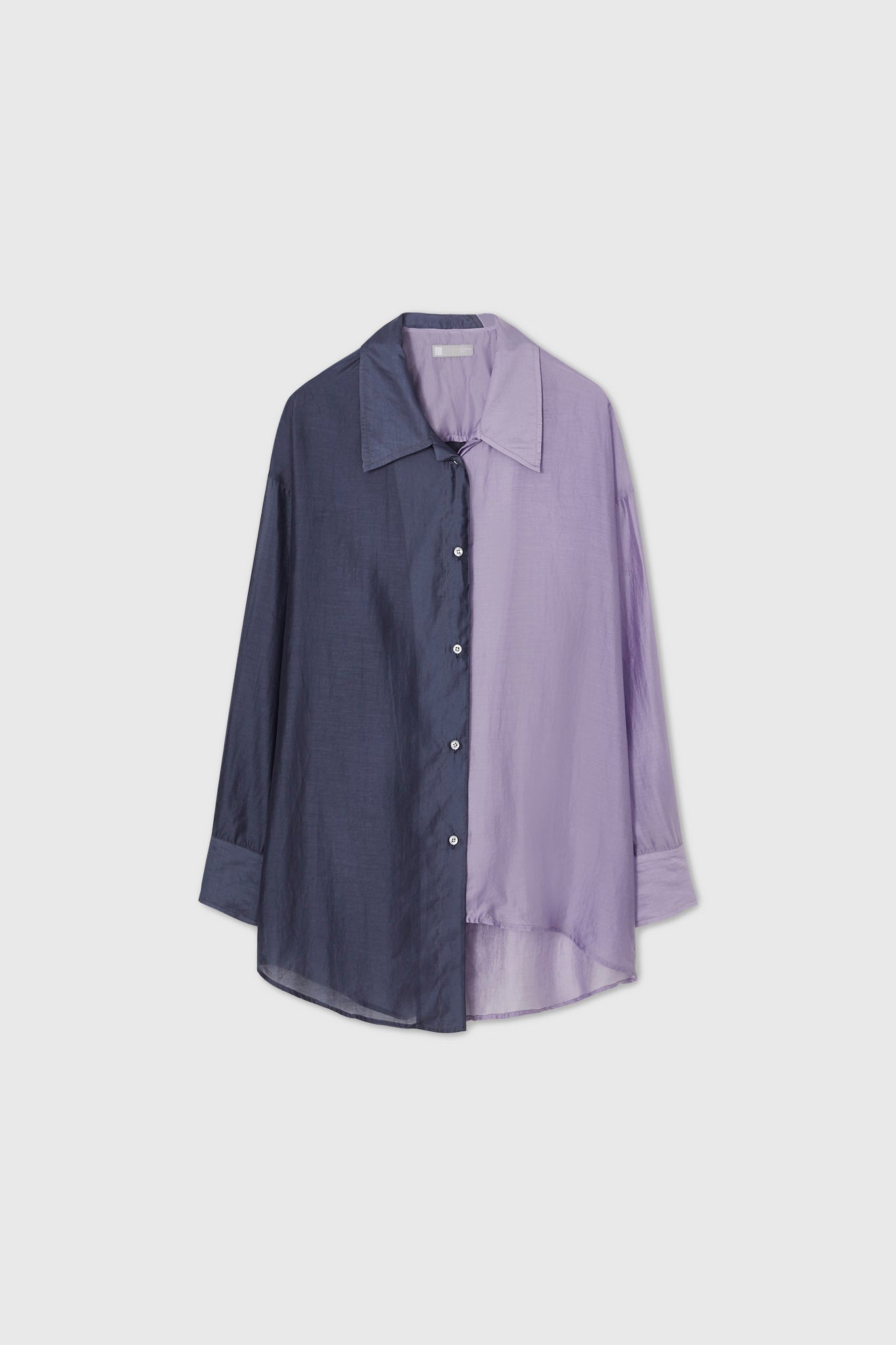 Bicolor asymmetric sheer shirt