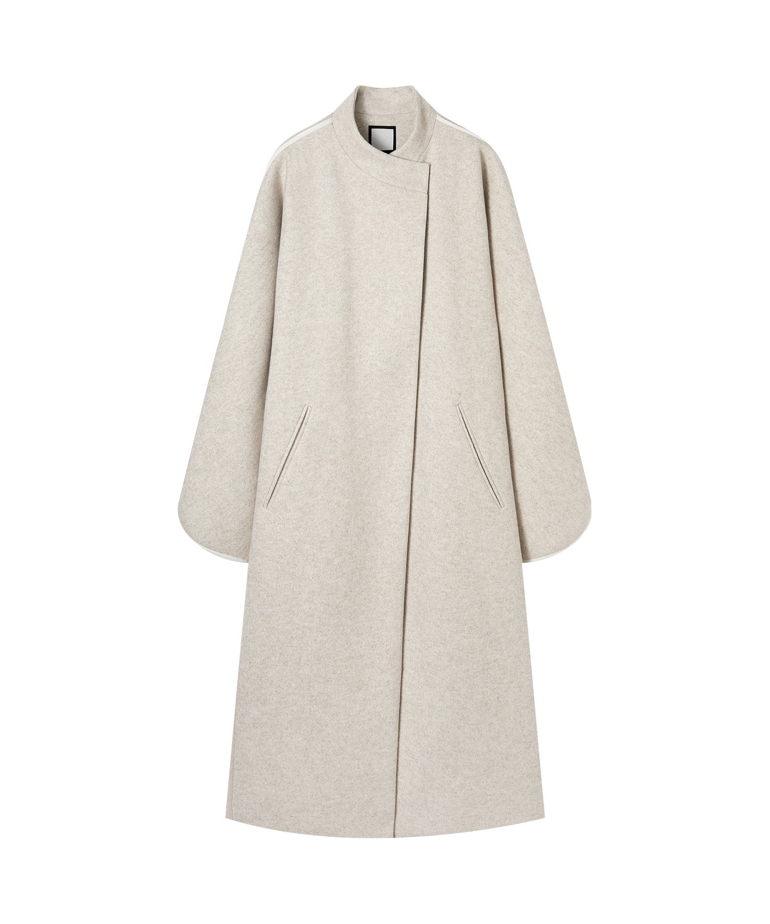 Round sleeve color piping long coat 