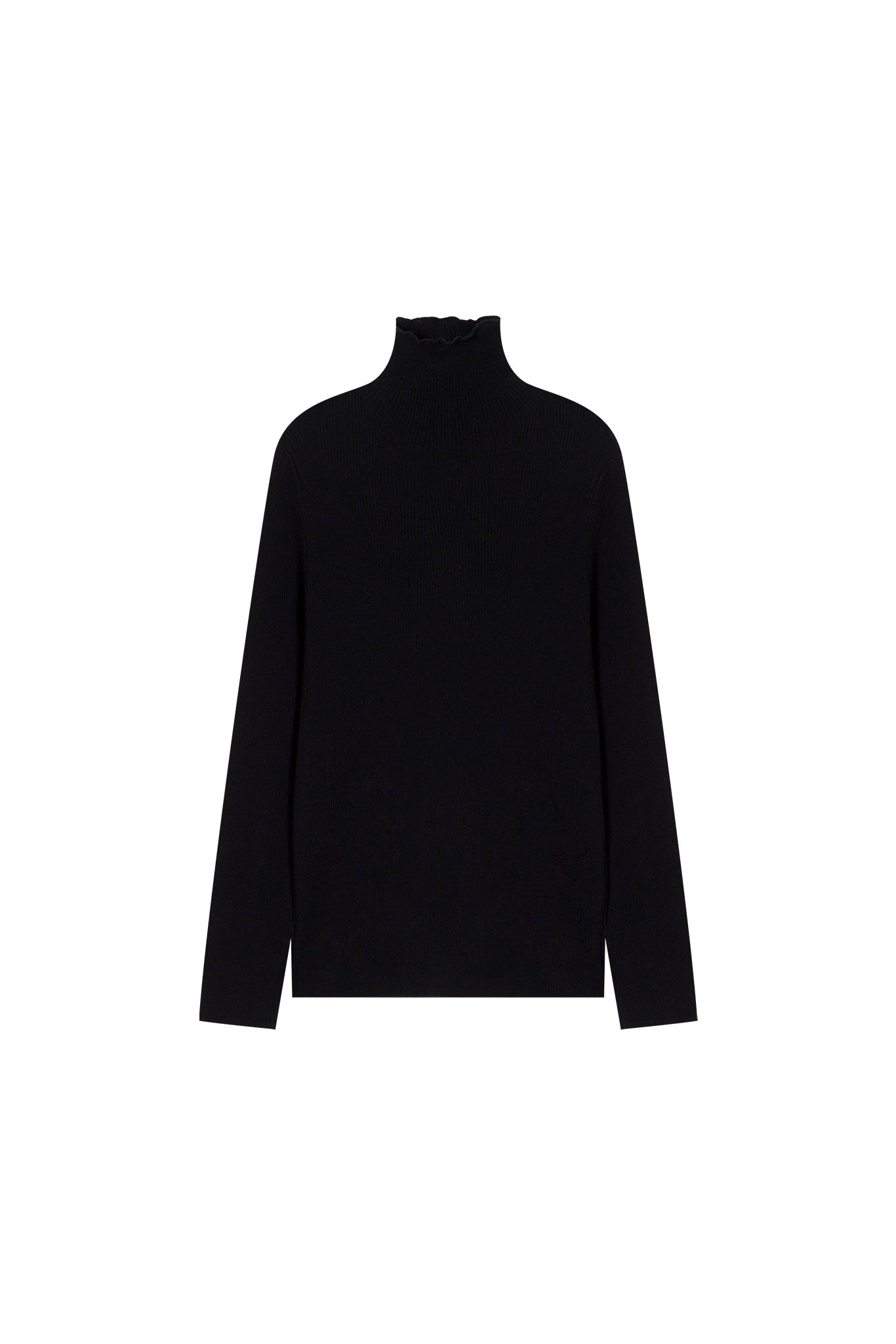 Wool material tight silhouette high neck rib knit top pullover 