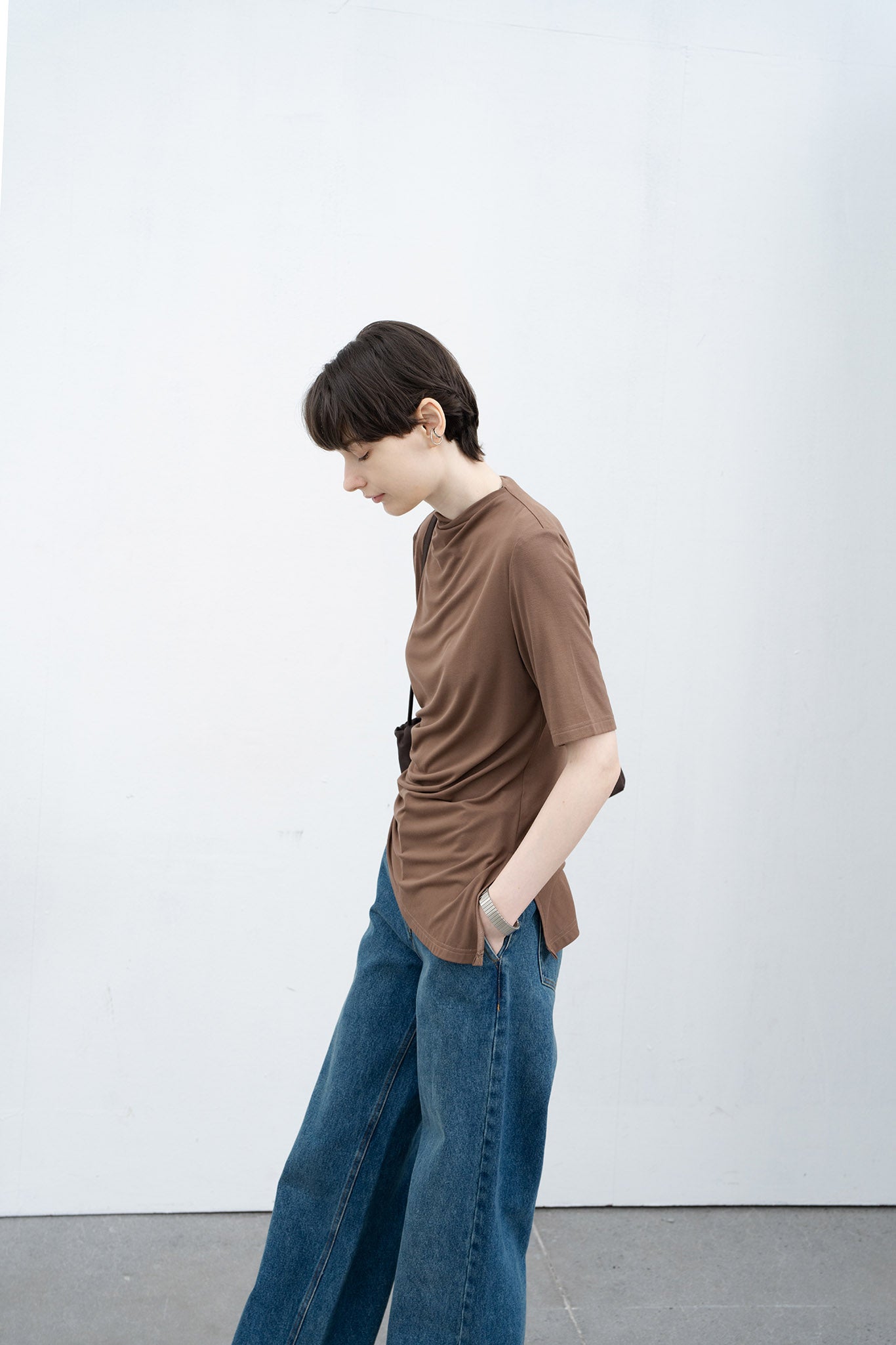 Front gathered boat neck cut and sew