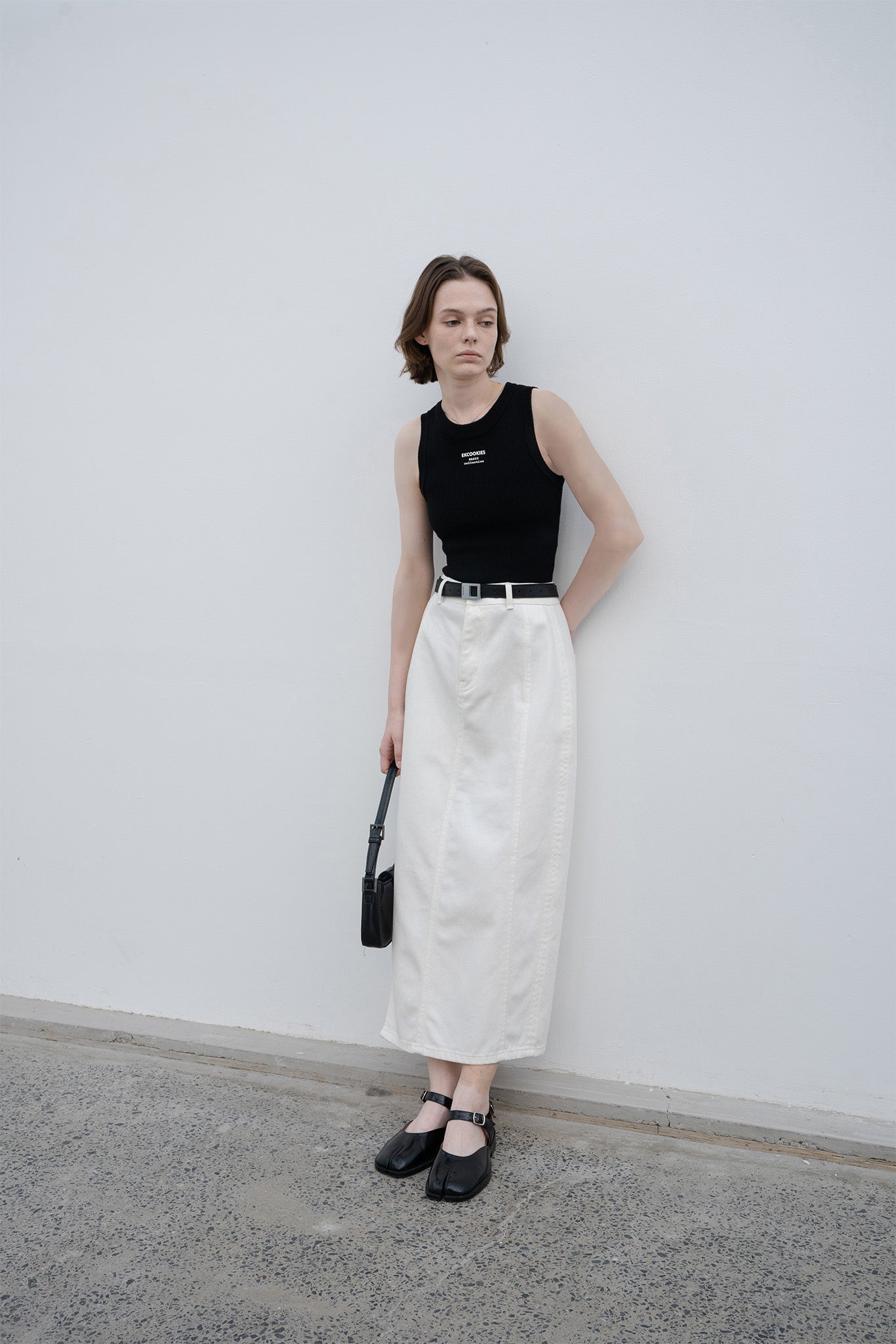 Straight cotton skirt with slit / maxi length 