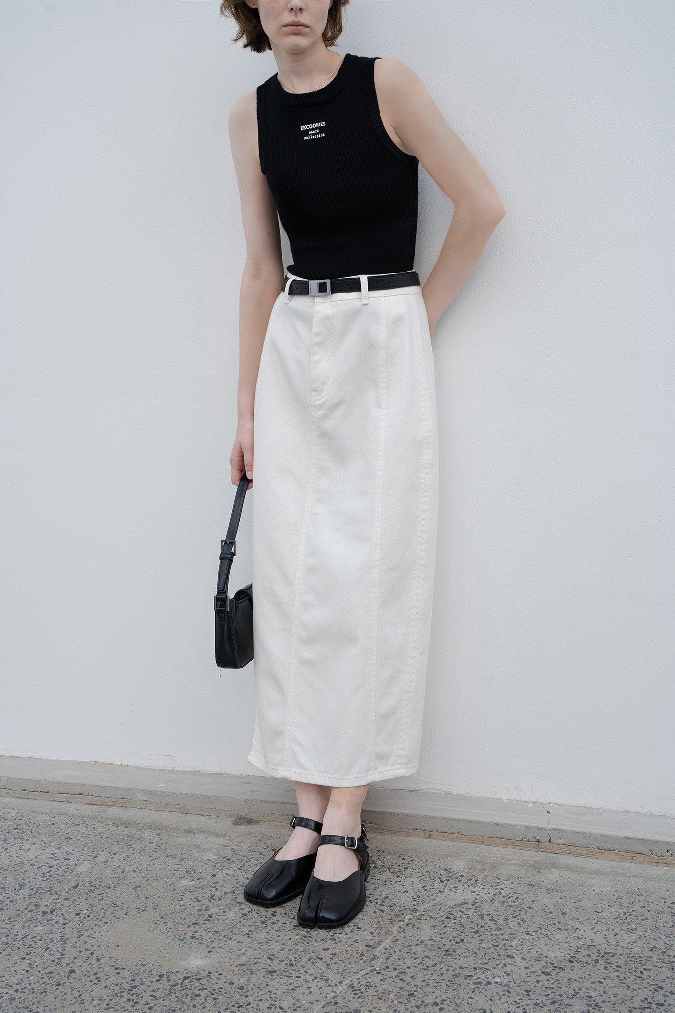 Straight cotton skirt with slit / maxi length 