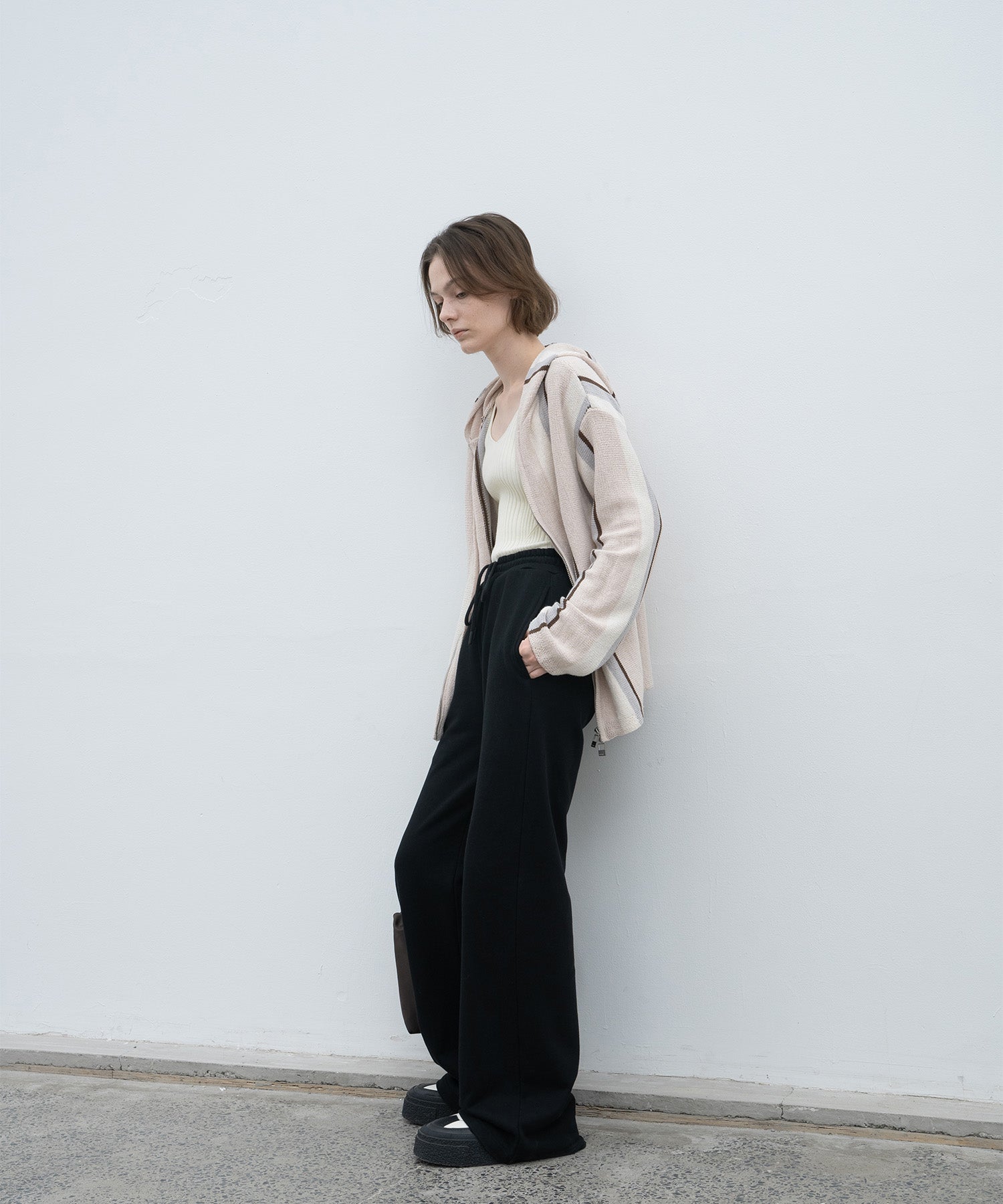 Cotton jersey wide straight pants 