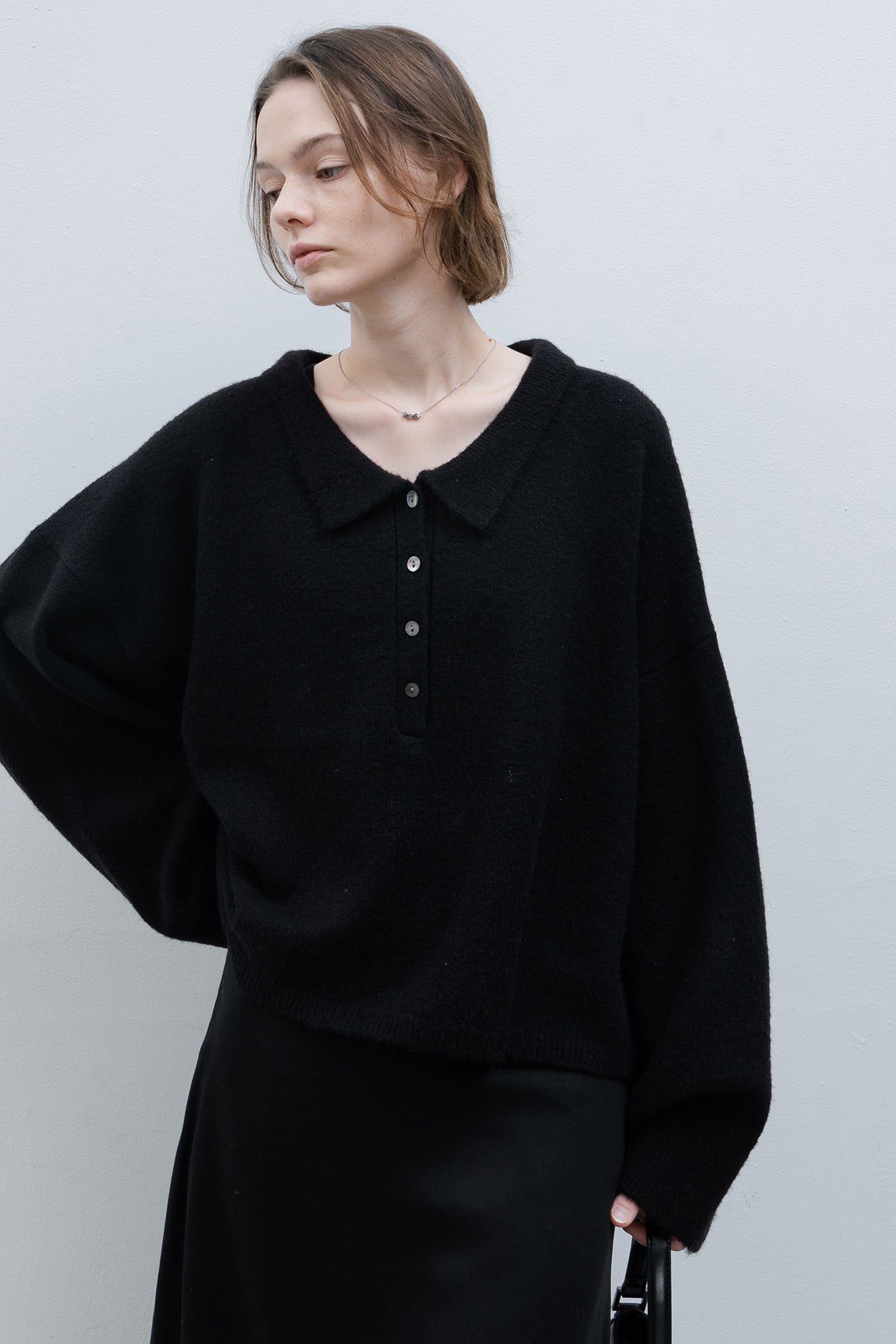 Loose silhouette polo shirt knit pullover 