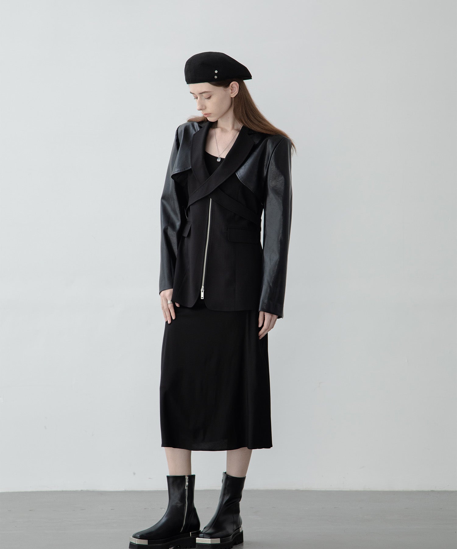Spencer layered faux leather blouson