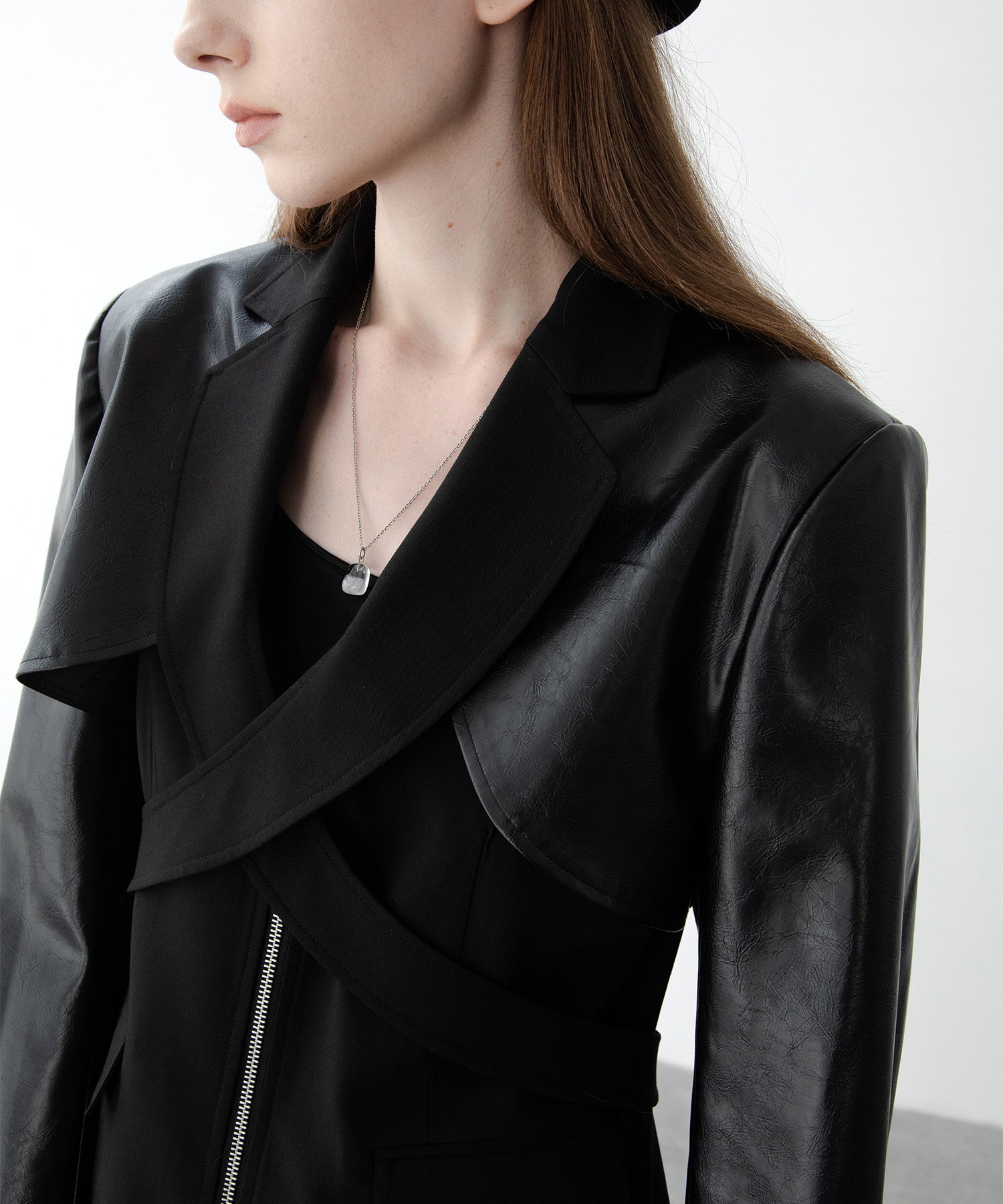 Spencer layered faux leather blouson