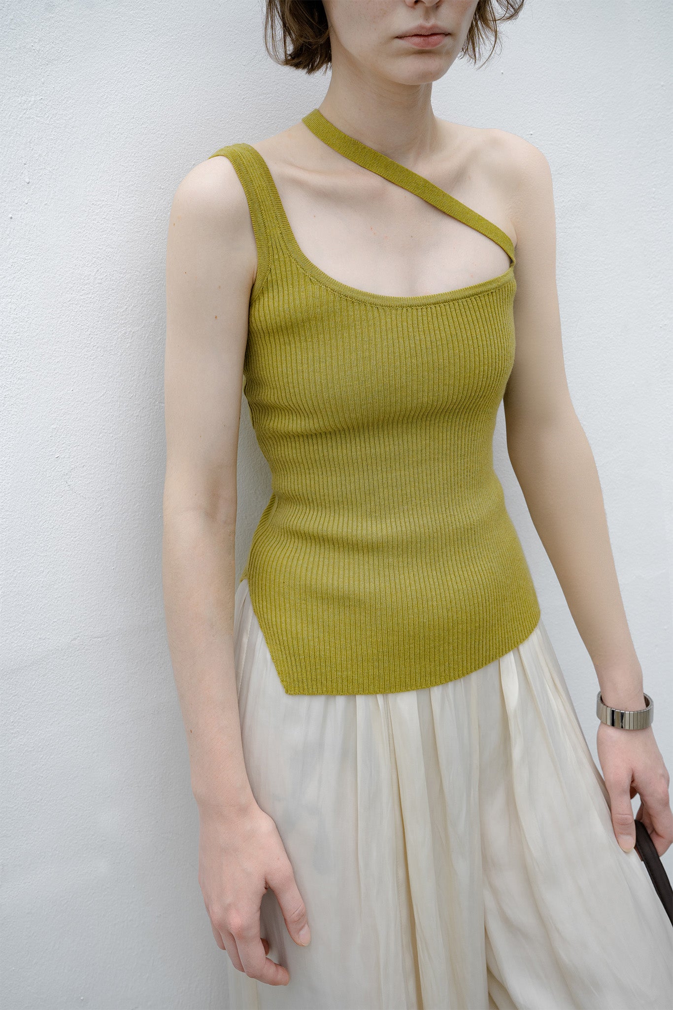 One shoulder ribbed tank top/inner